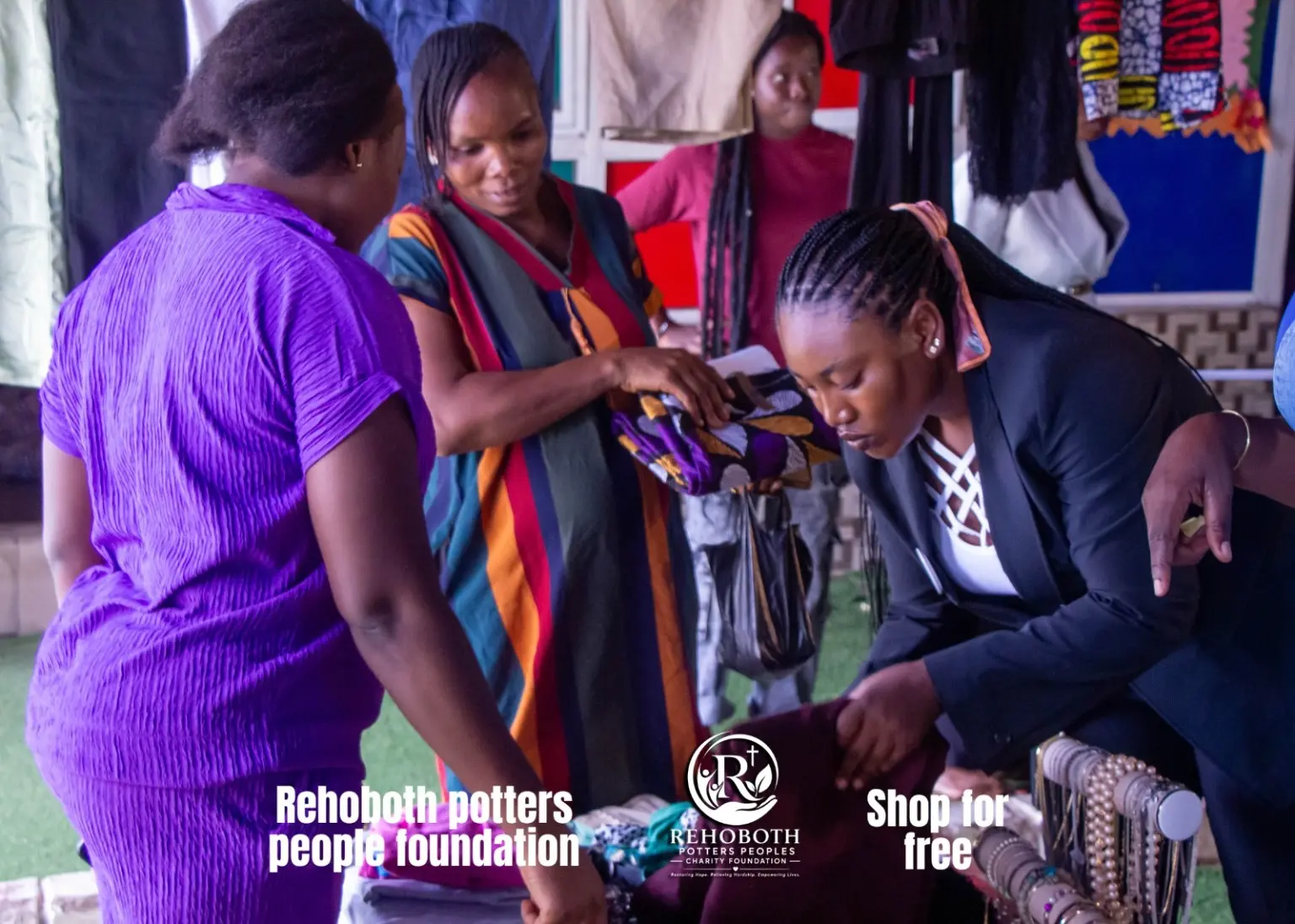 A participant viewing donated clothes