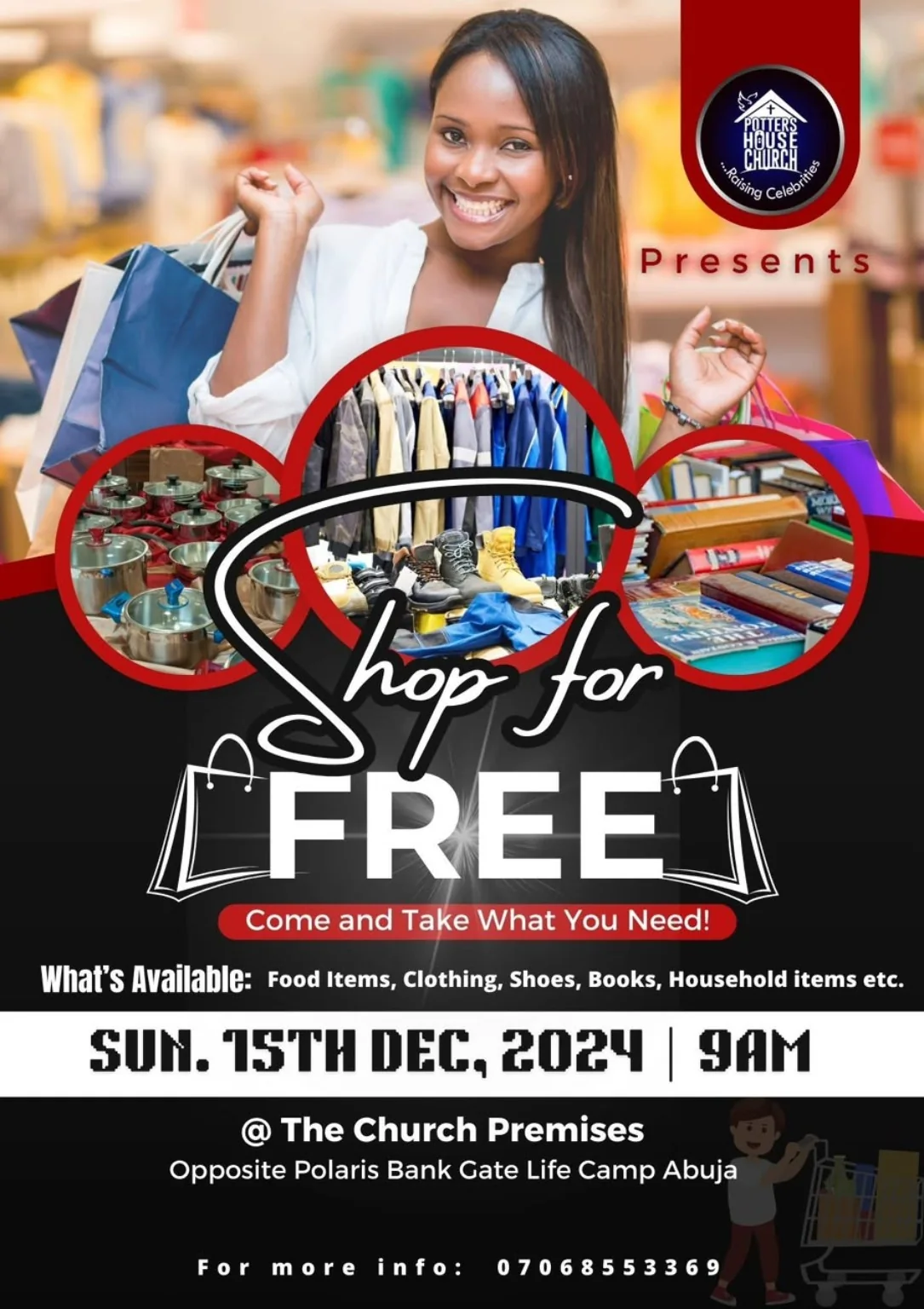 Potters House Church Shop for Free event flyer for 15 December 2024